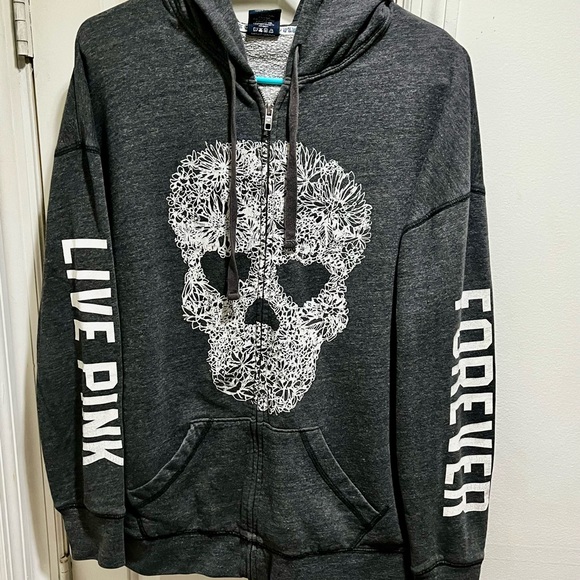 Pink VS RARE Live Pink Forever skull head💀 with studs sweatshirt with hoodie - Picture 10 of 16